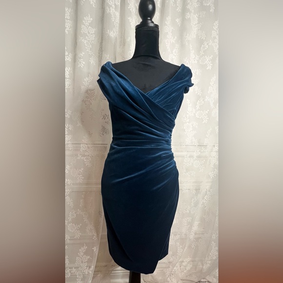 *Rare* Deep Blue Velvet Off the Shoulder Cocktail Dress by AntonyPrice UK8 - Picture 3 of 15